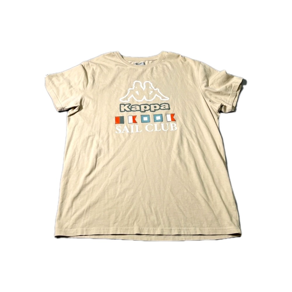 Kappa T Shirt Mens Large Beige Spell Out Logo Casual Crew Neck Outdoor Streetwea